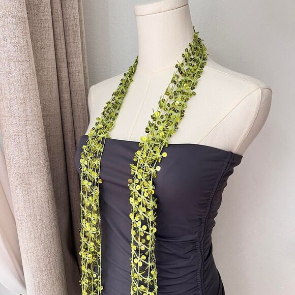 Bright Green Sequin Knit Scarf – Y2K Style - Picture 4 of 5